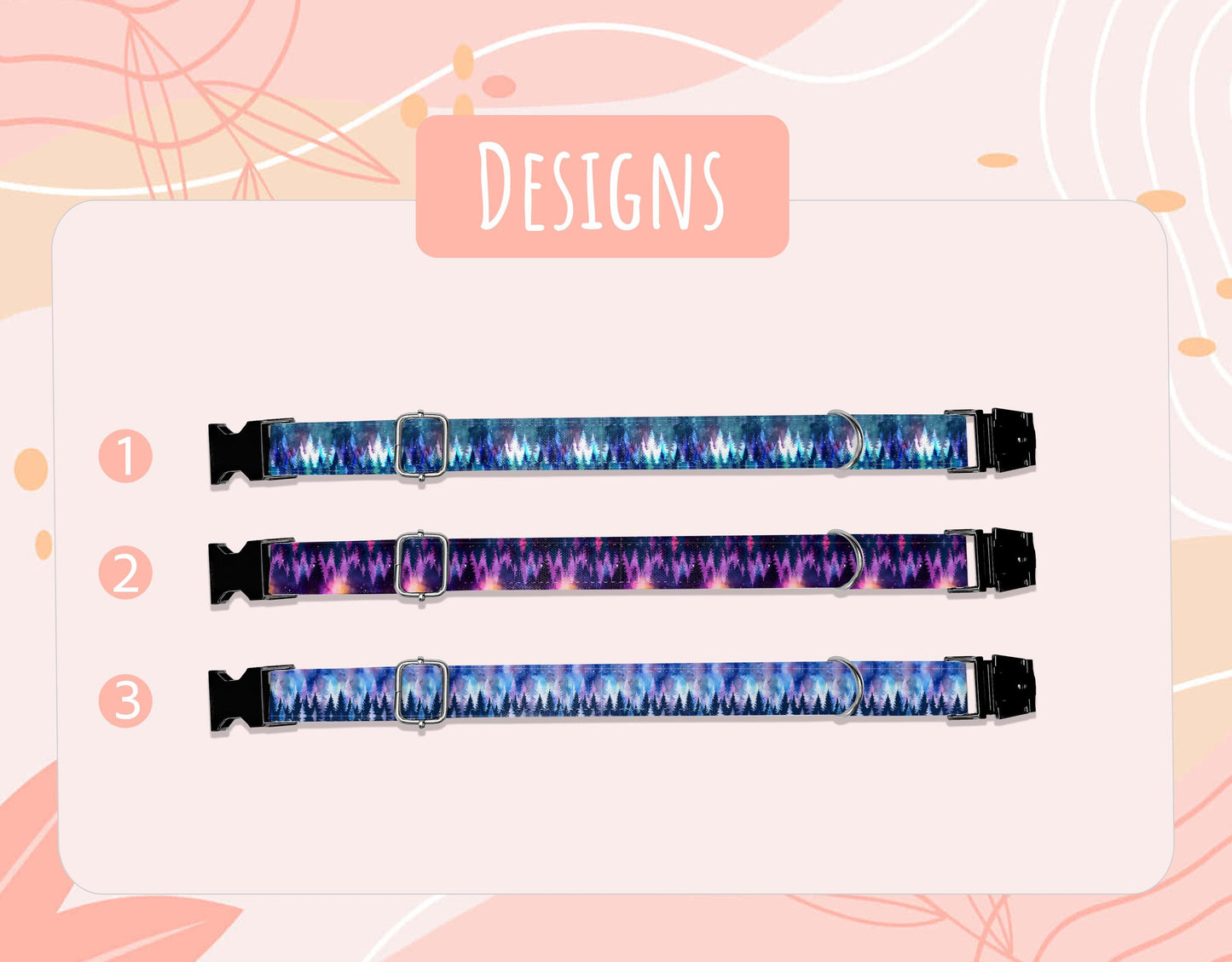 Aurora Forest Print Dog Collar: Personalized USA Handmade, Gold Buckle