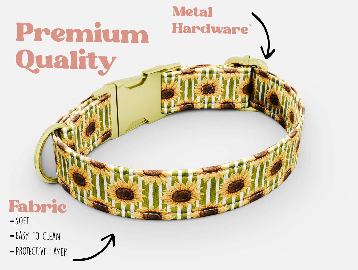 Personalized Sunflower Dog Collar: Teal Autumn Theme, Metal Buckle, USA Handmade