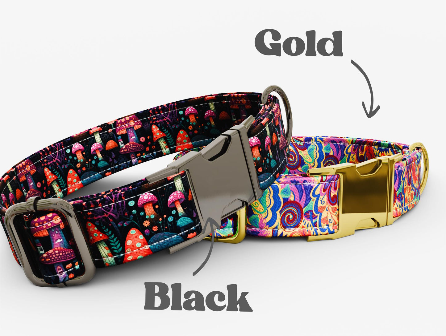 Mushroom Dog Collar & Leash Set: Personalized Engraved Buckle, USA Handmade