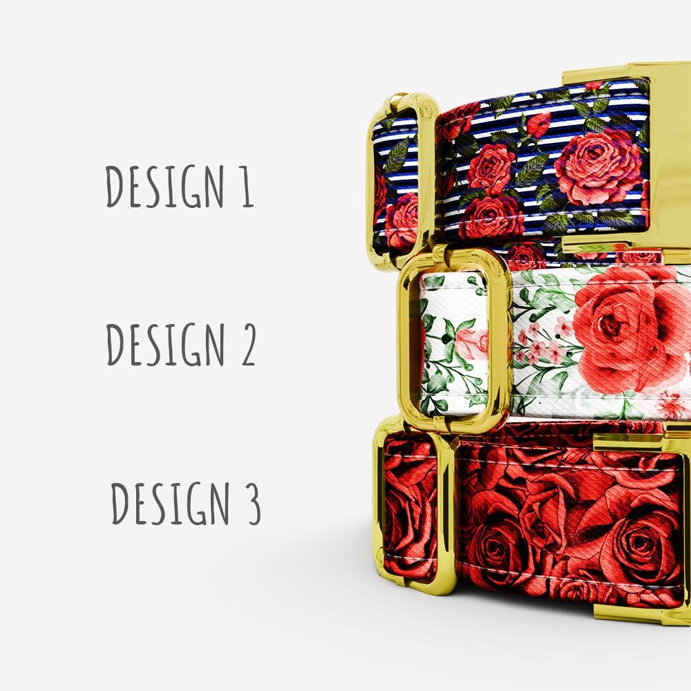 Personalized Red Rose Dog Collar with Leash: Floral Custom Collar