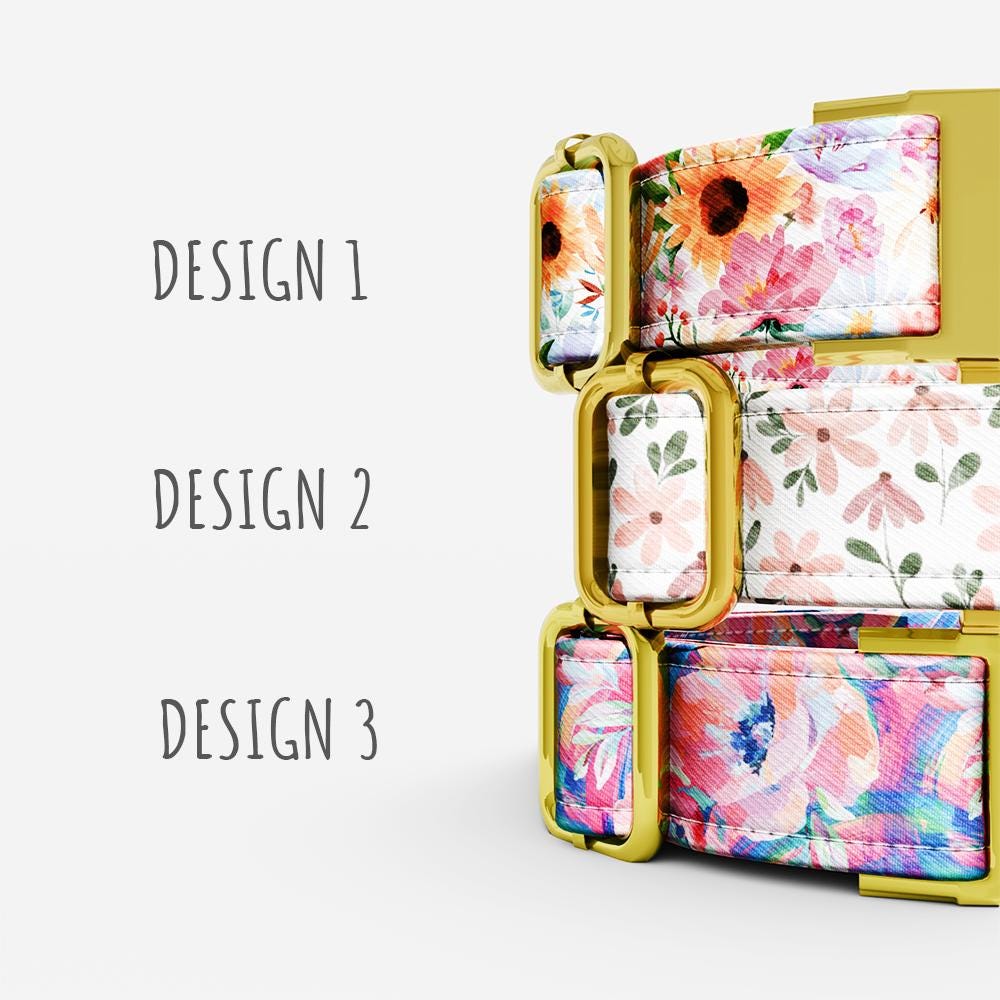 Personalized Watercolor Floral Dog Collar with Leash: Custom Metal Buckle
