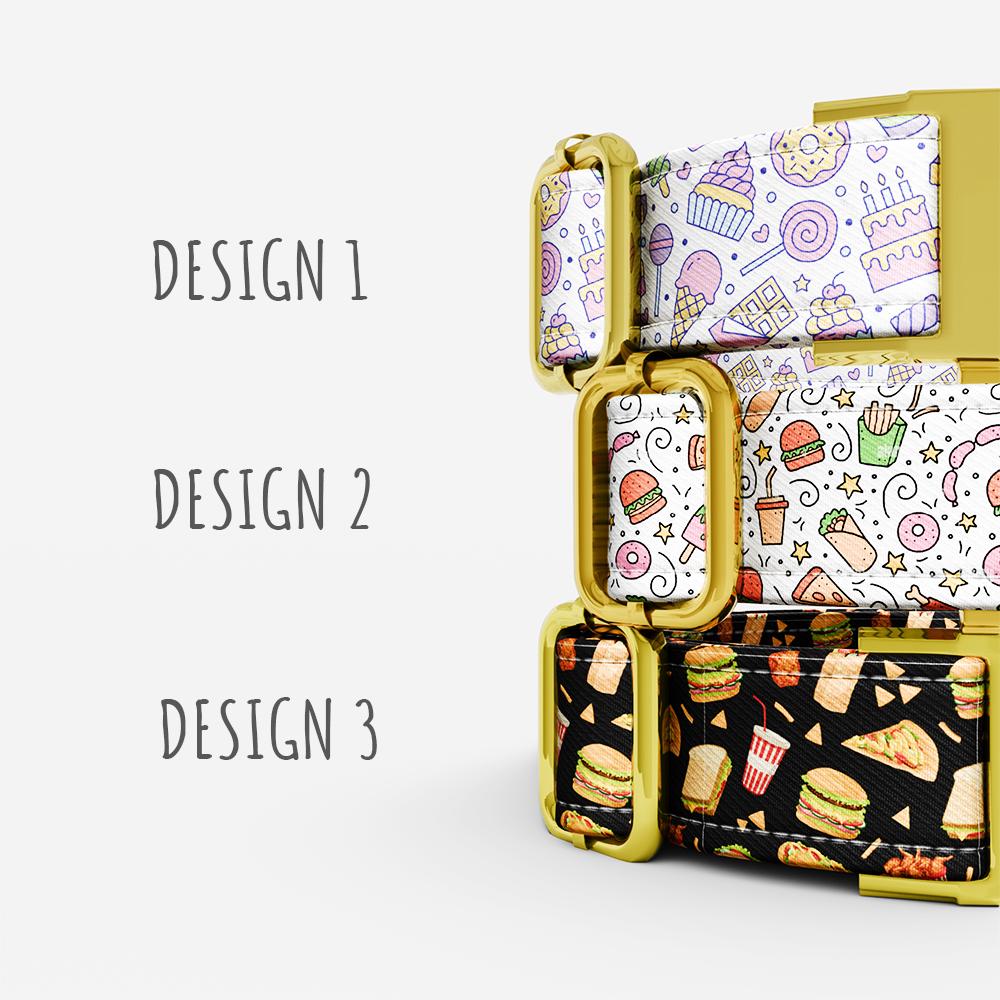 Personalized Cake & Burger Dog Collar with Leash: Custom Metal Buckle