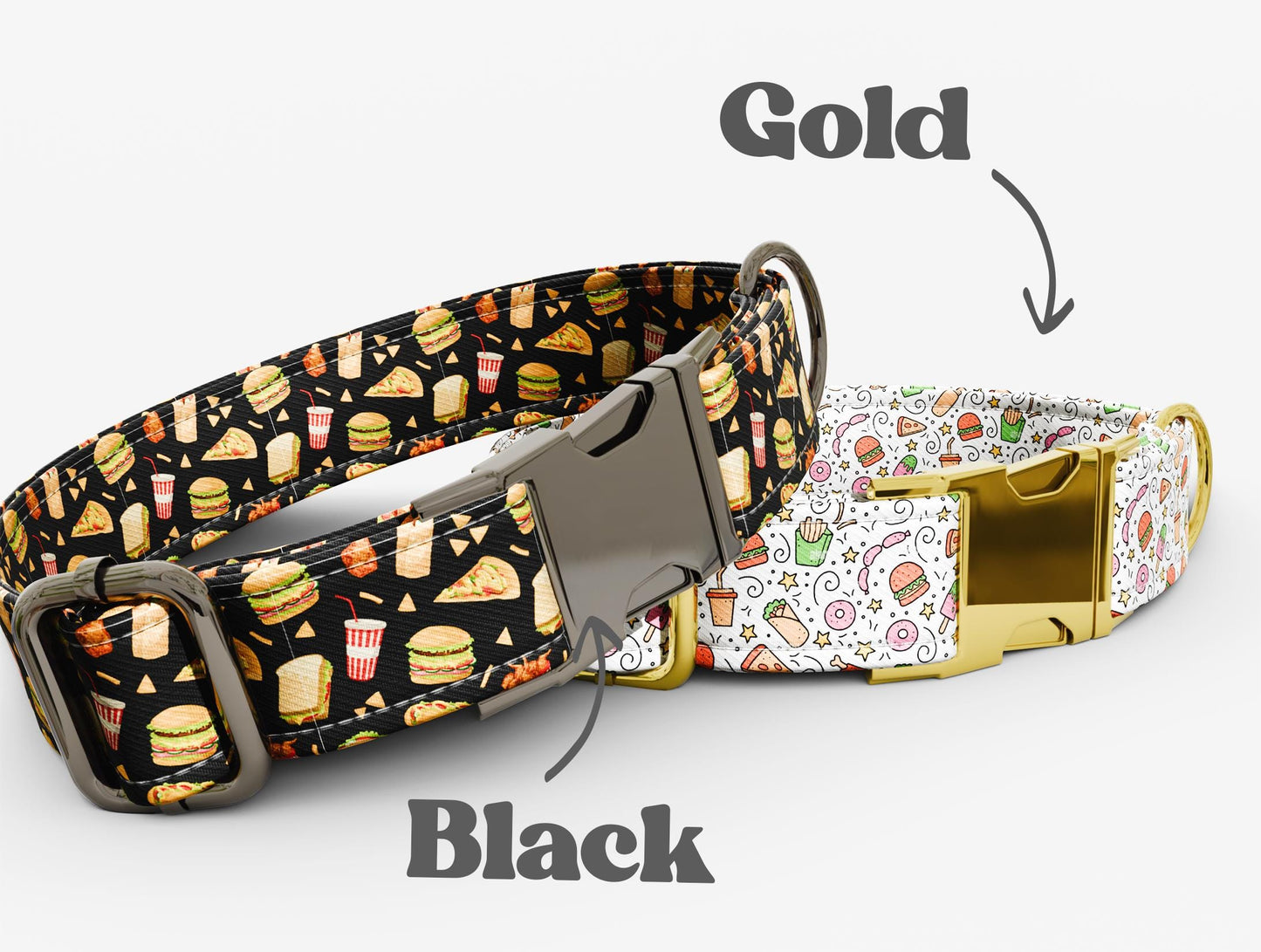 Personalized Cake & Burger Dog Collar with Leash: Custom Metal Buckle