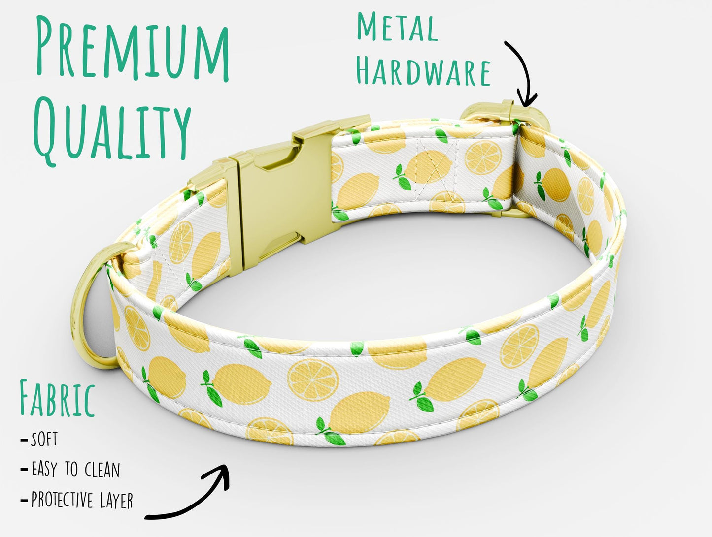 Personalized Lemon Dog Collar with Leash: Summer Lime Theme, USA Handmade
