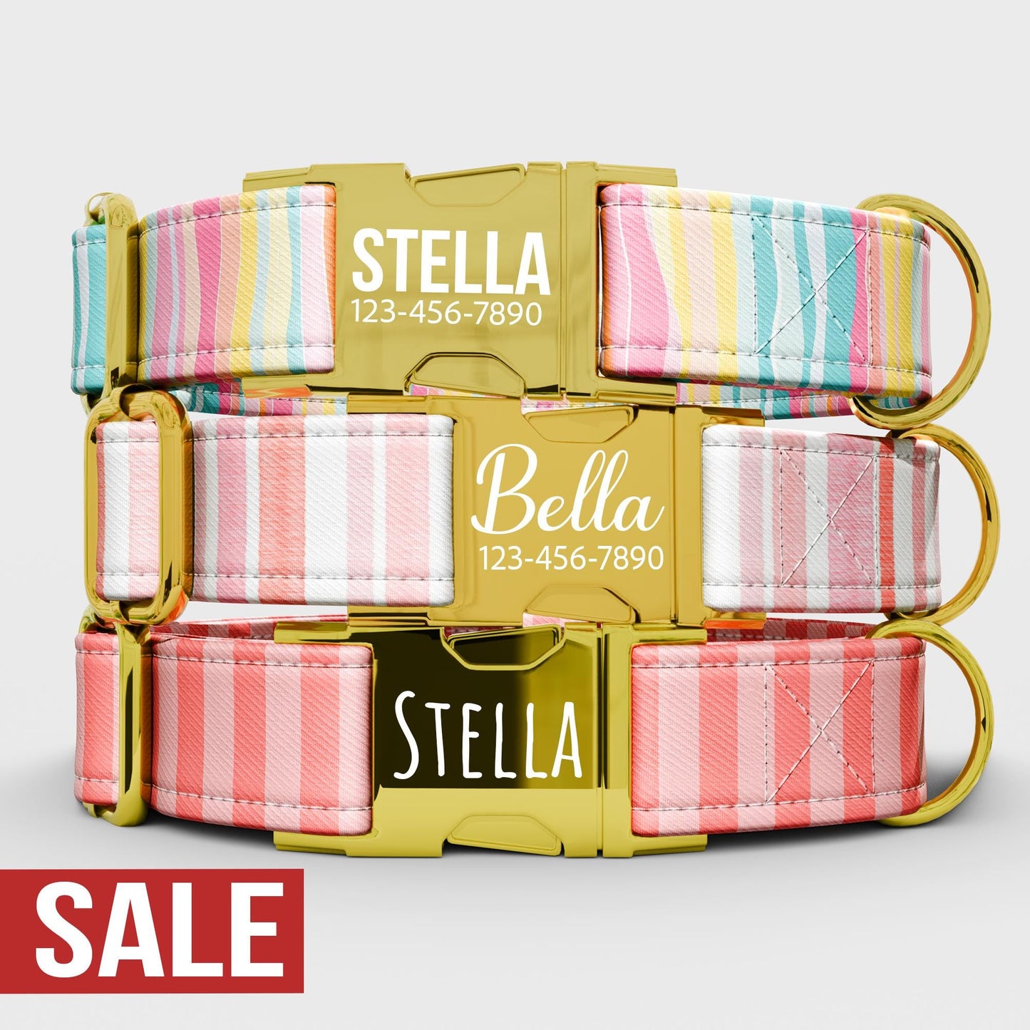 Personalized Striped Dog Collar with Leash: Handmade Water Repellent Fabric