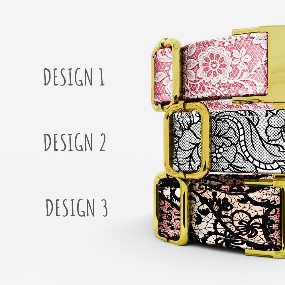 Personalized Lace Print Dog Collar with Leash: Adjustable Metal Buckle