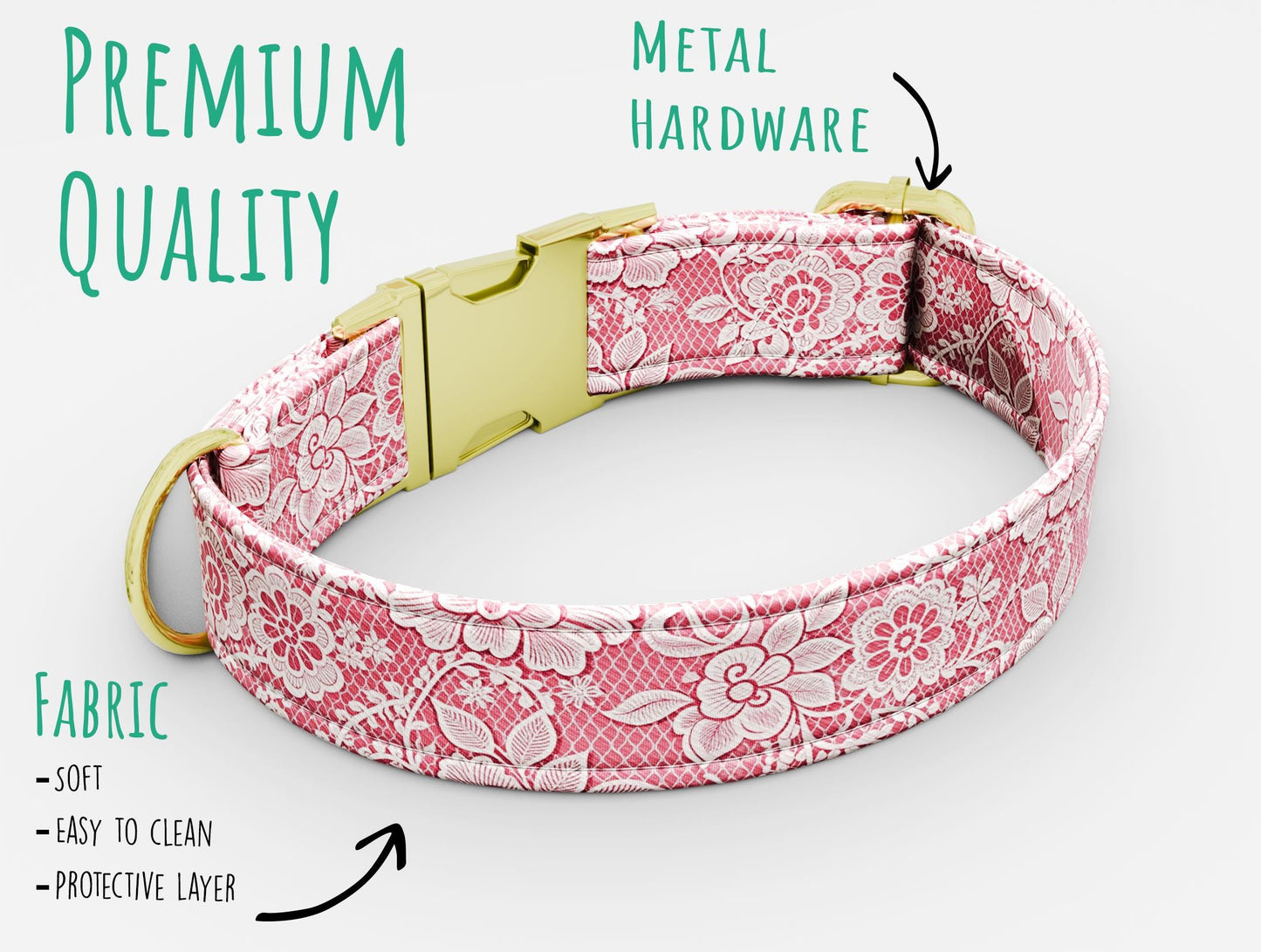 Personalized Lace Print Dog Collar with Leash: Adjustable Metal Buckle