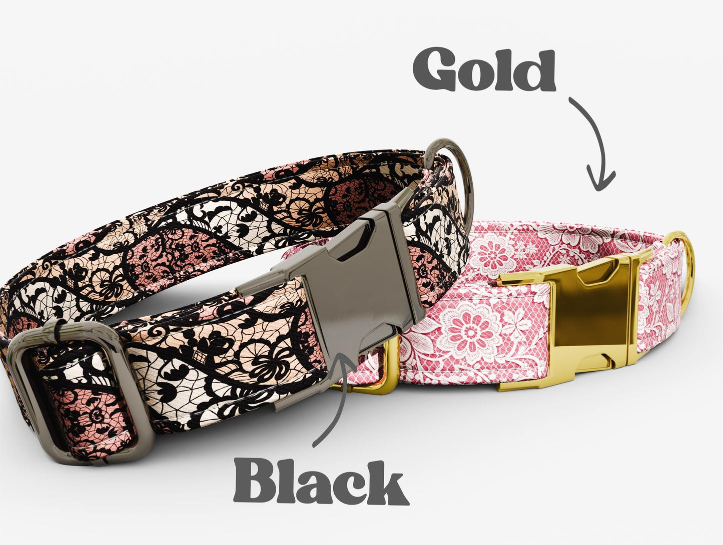 Personalized Lace Print Dog Collar with Leash: Adjustable Metal Buckle