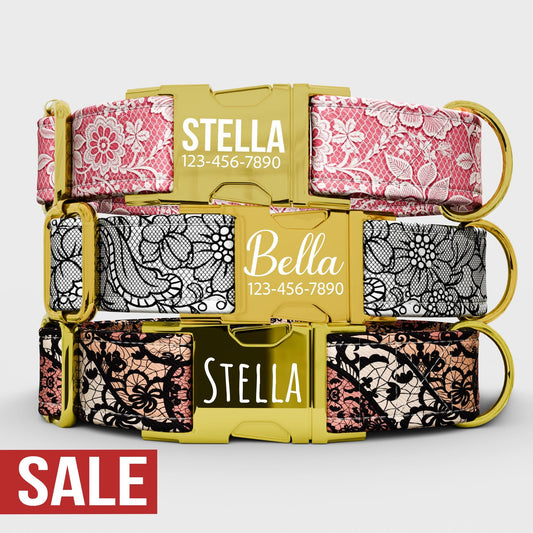 Personalized Lace Print Dog Collar with Leash: Adjustable Metal Buckle
