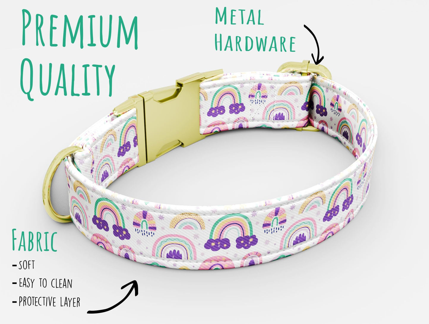 Personalized Rainbow Dog Collar with Leash: Pink Princess Theme