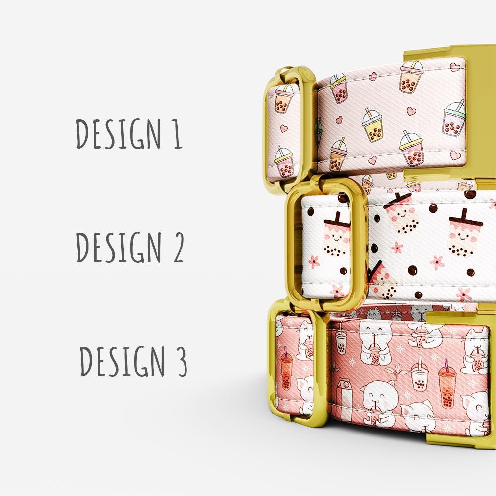 Personalized Boba Dog Collar with Leash: Pink Anime Style, USA Handmade