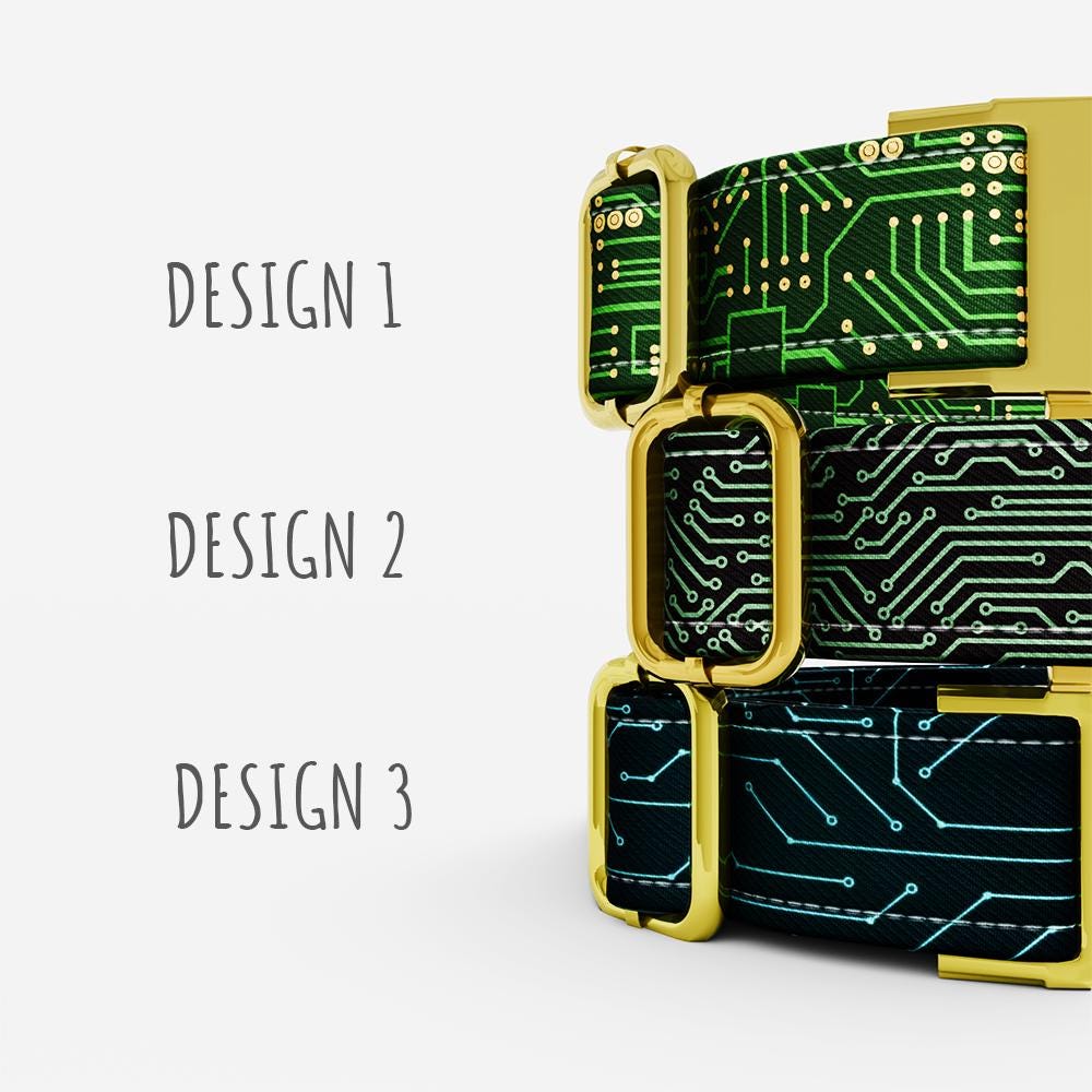 Personalized Circuit Board Dog Collar with Leash: Tech Style, Adjustable Metal Buckle