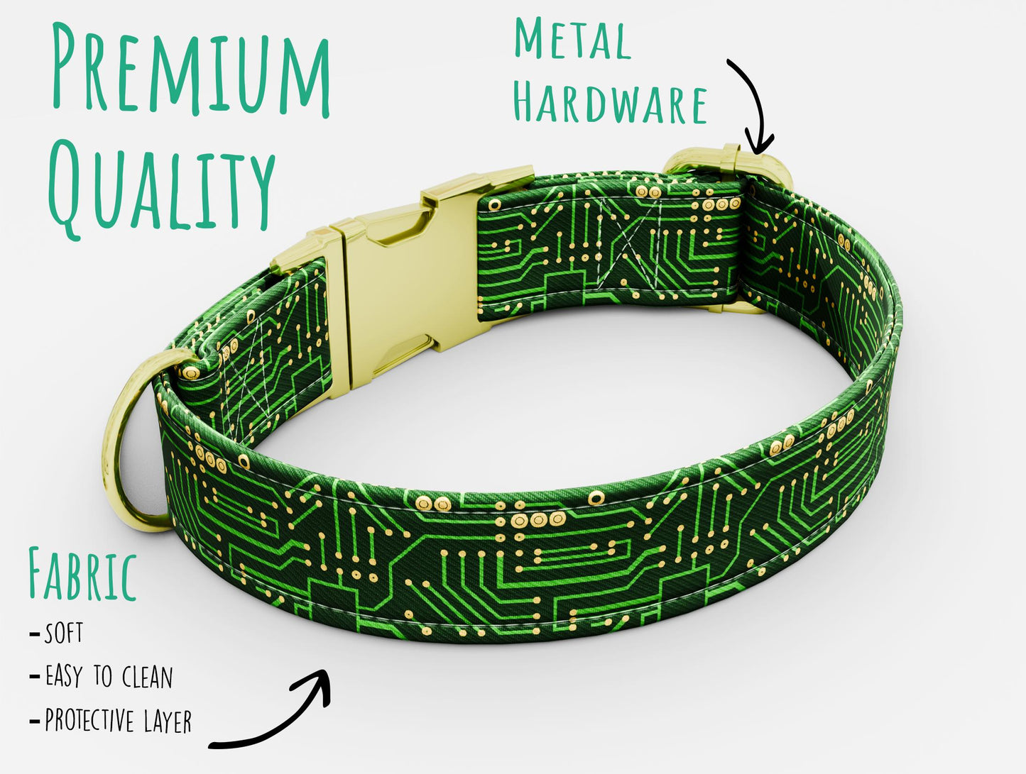 Personalized Circuit Board Dog Collar with Leash: Tech Style, Adjustable Metal Buckle