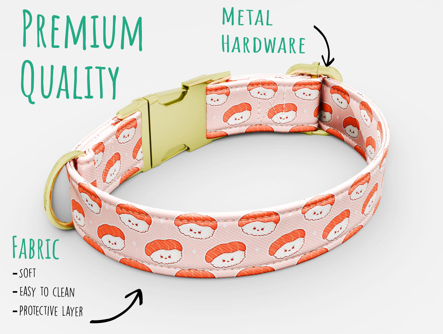 Personalized Sushi Dog Collar with Leash: Japanese Style, USA Handmade
