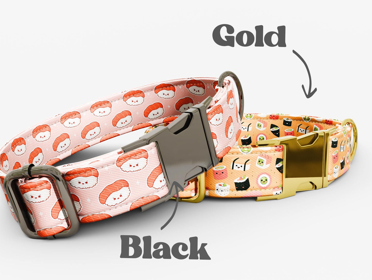 Personalized Sushi Dog Collar with Leash: Japanese Style, USA Handmade