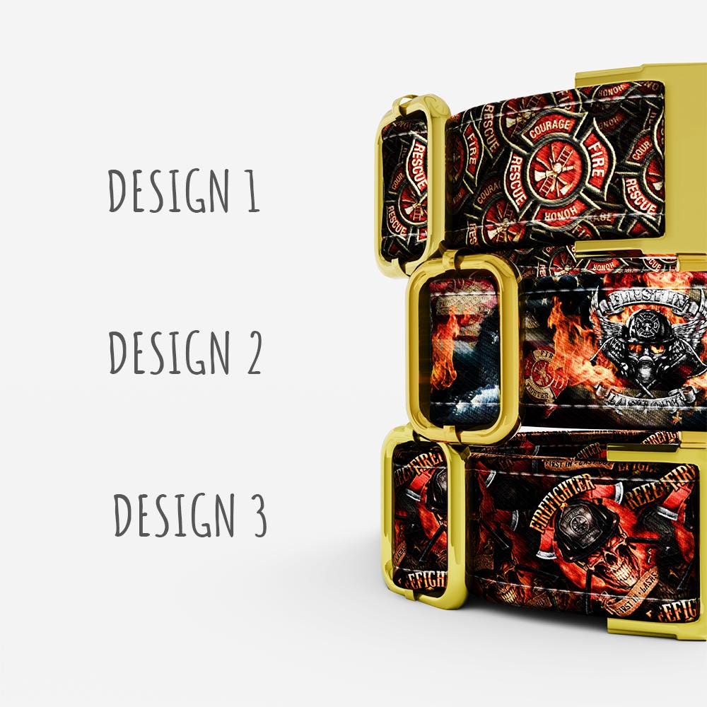 Personalized Firefighter Dog Collar with Leash: Flame Skull Style, Adjustable Metal Buckle