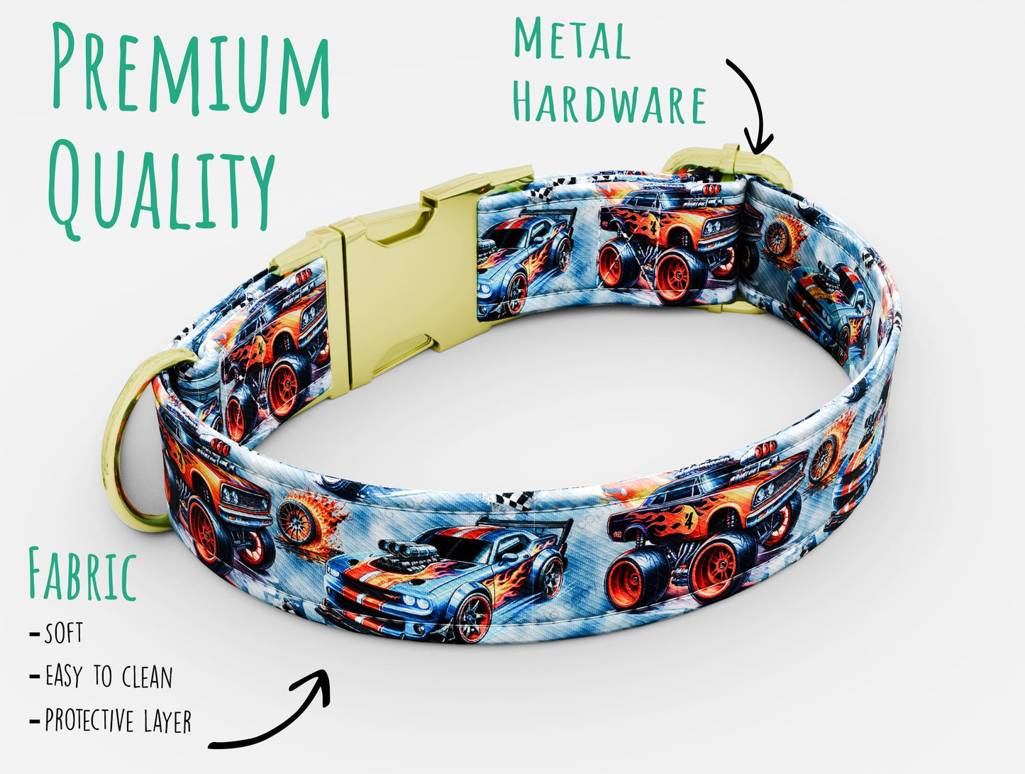 Personalized Race Car Dog Collar with Leash: Adjustable, Handmade