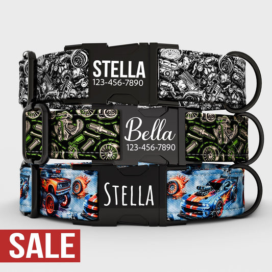 Personalized Race Car Dog Collar with Leash: Adjustable, Handmade