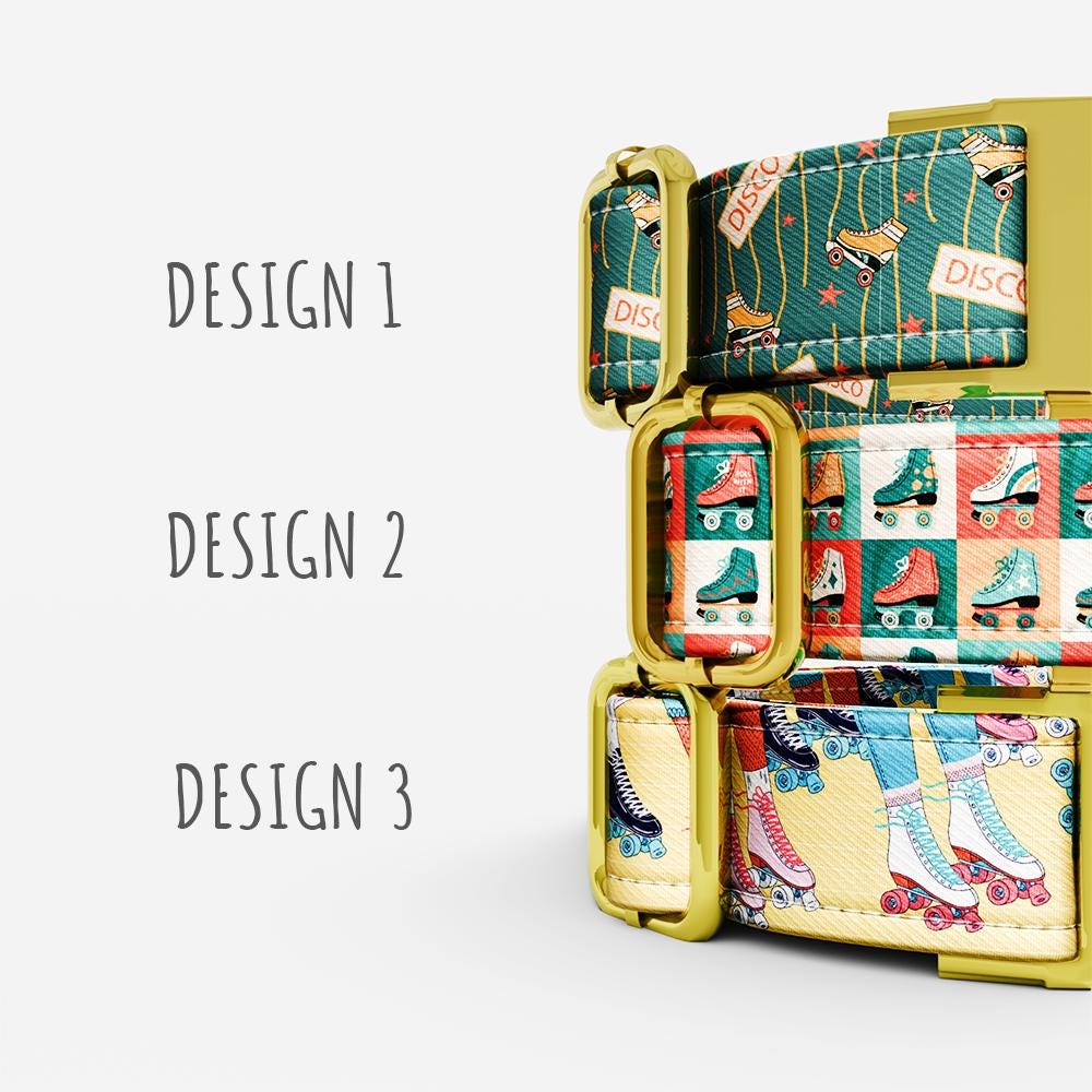 Personalized 80s Roller Skate Dog Collar with Leash: Custom Disco Theme