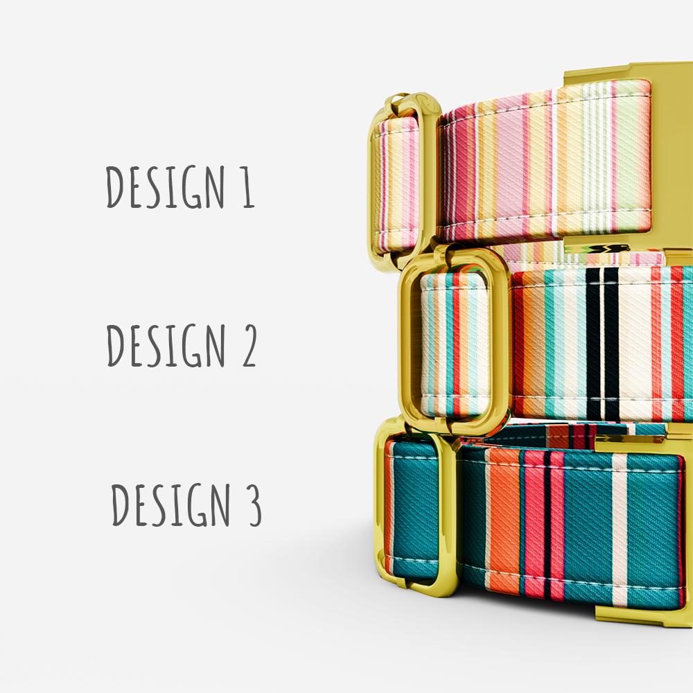 Personalized Striped Dog Collar with Leash: Adjustable Metal Buckle, Handmade in USA