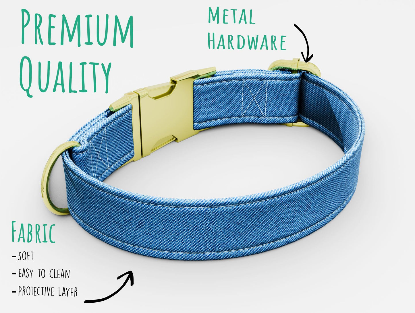 Personalized Denim Dog Collar with Leash: Adjustable Metal Buckle