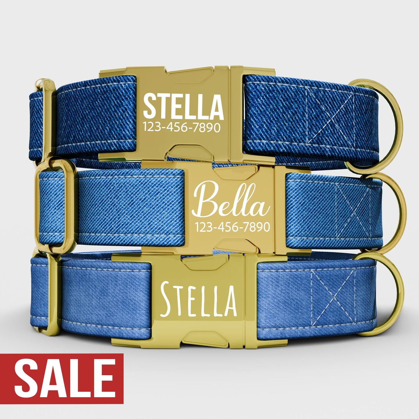 Personalized Denim Dog Collar with Leash: Adjustable Metal Buckle