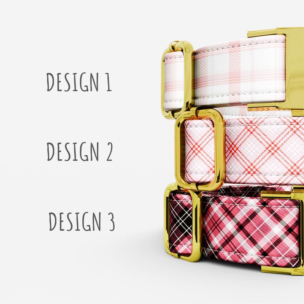 Pink Plaid Personalized Dog Collar: Custom Girl Puppy Gift