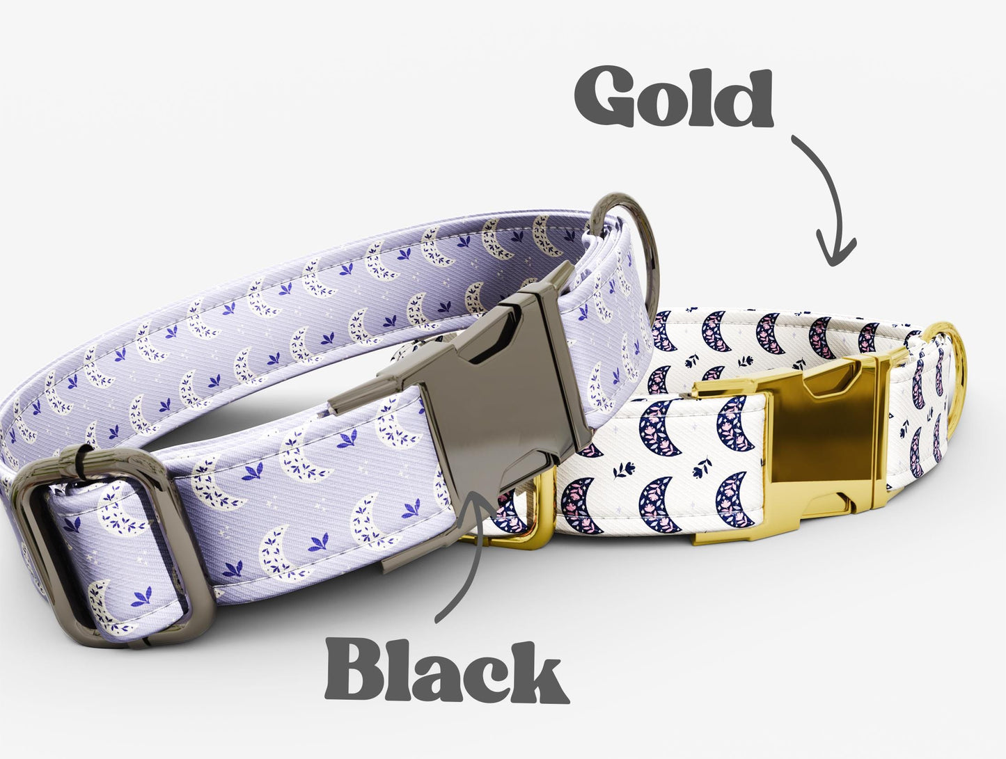 Personalized Moon & Stars Dog Collar: Custom Celestial Print, Handmade in USA