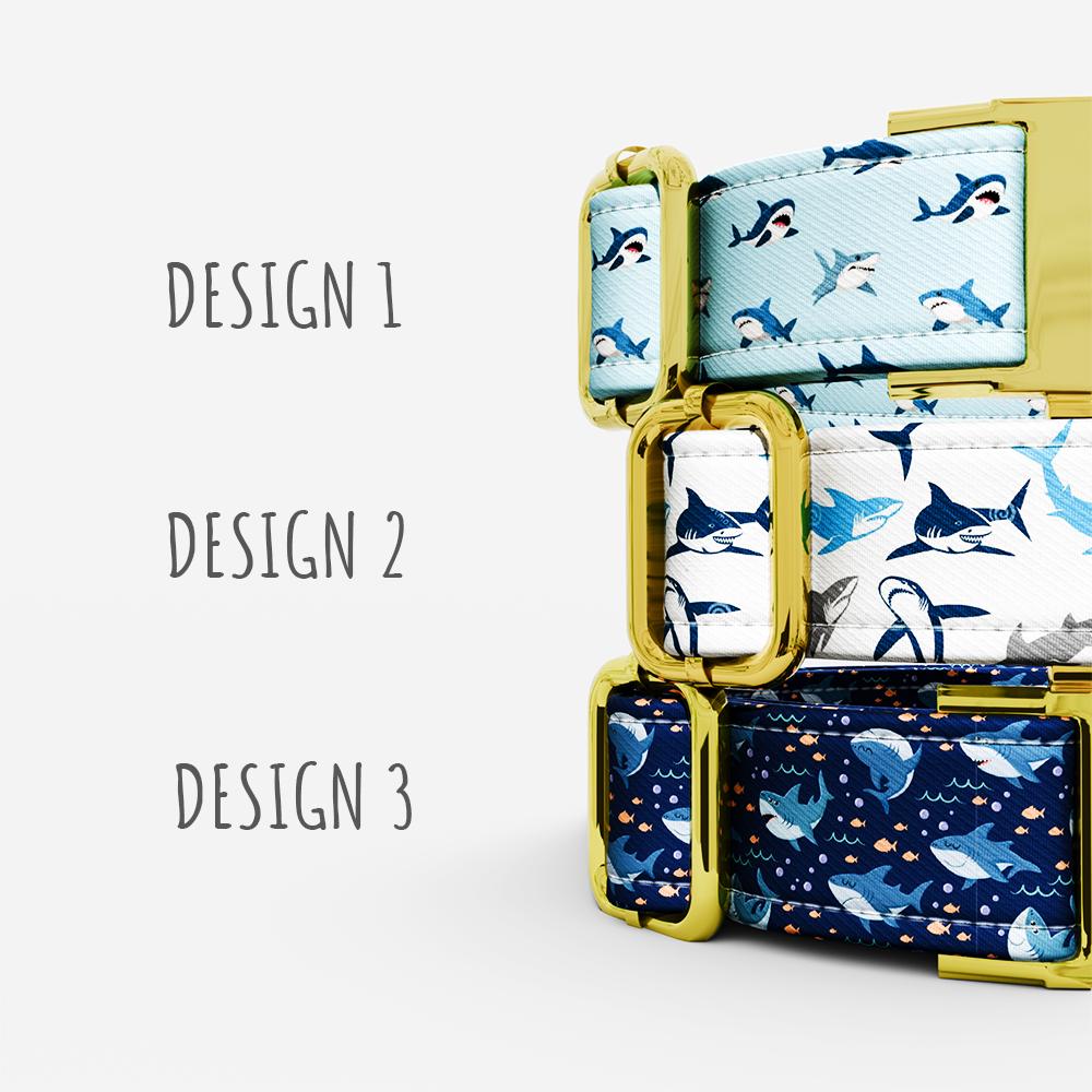 Personalized Shark Print Dog Collar with Leash: USA Handmade, Metal Buckle