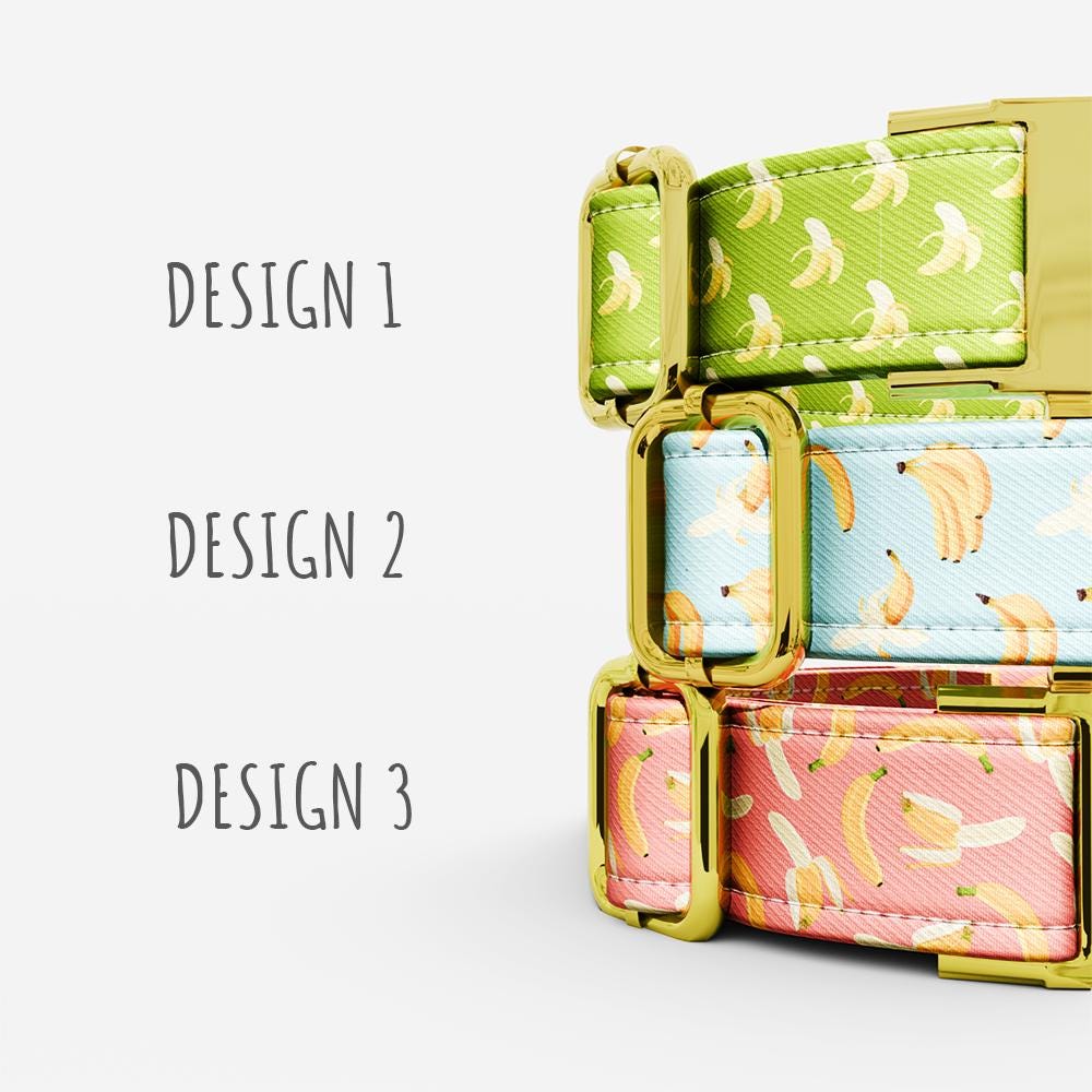 Personalized Banana Print Dog Collar with Leash: Adjustable Metal Buckle