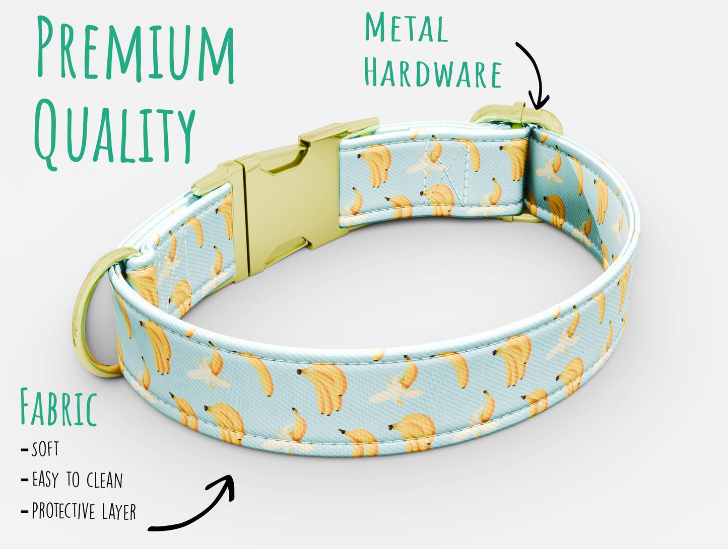 Personalized Banana Print Dog Collar with Leash: Adjustable Metal Buckle