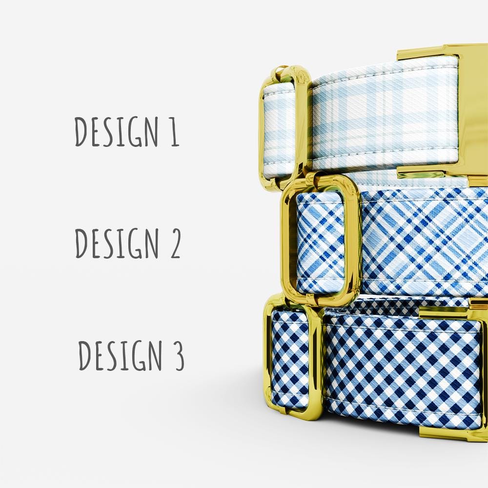 Personalized Blue Plaid Dog Collar with Leash: Tartan Custom Collar