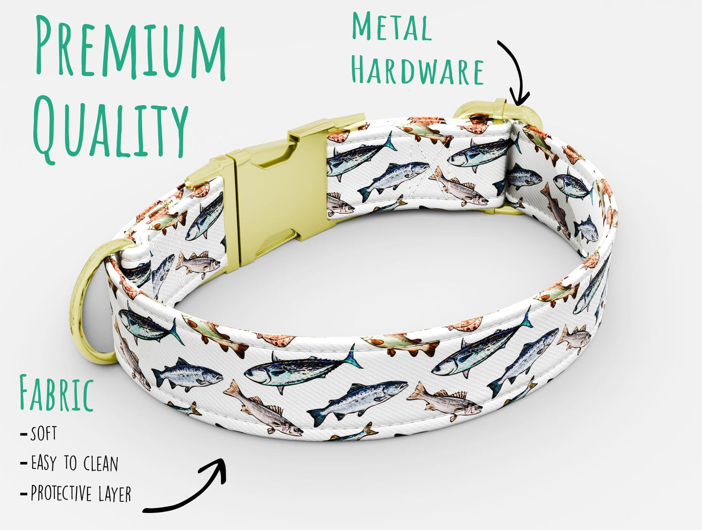 Personalized Fishing Dog Collar with Leash: USA Handmade, Adjustable