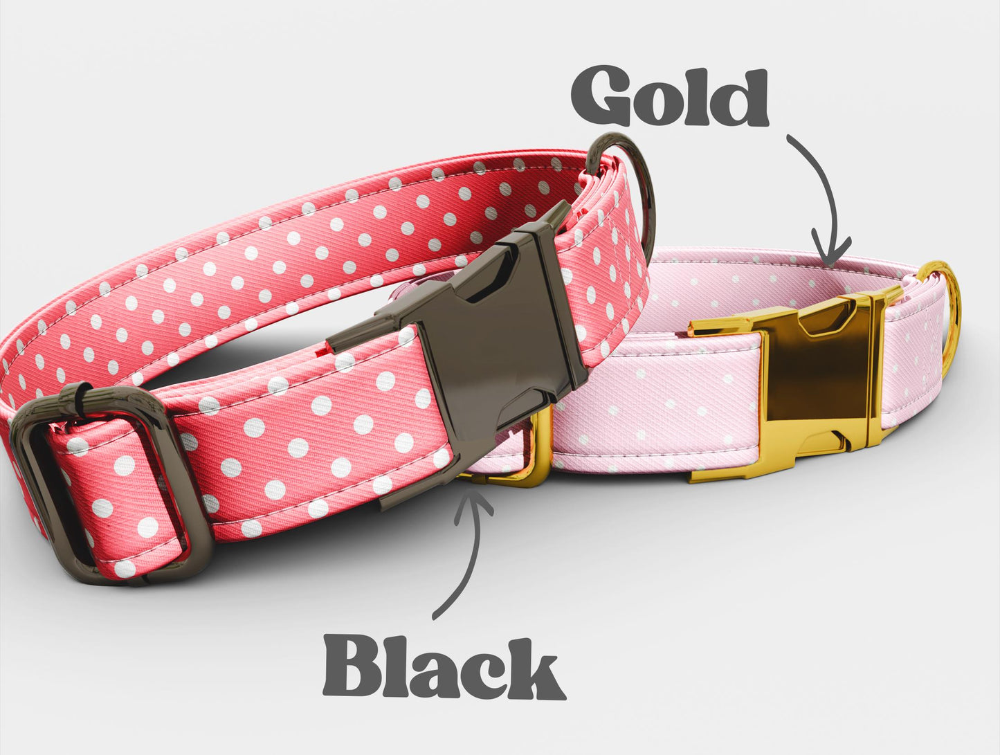 Pink Polkadot Dog Collar with Leash: Personalized Blush, Adjustable, Handmade