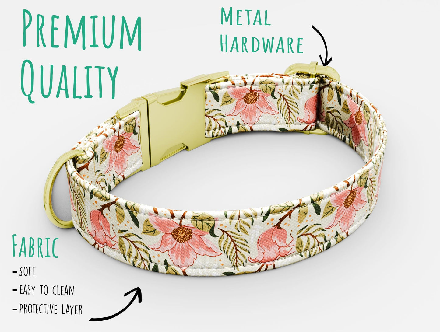 Whimsical Floral Dog Collar with Leash: Adjustable Boho Farmhouse Style