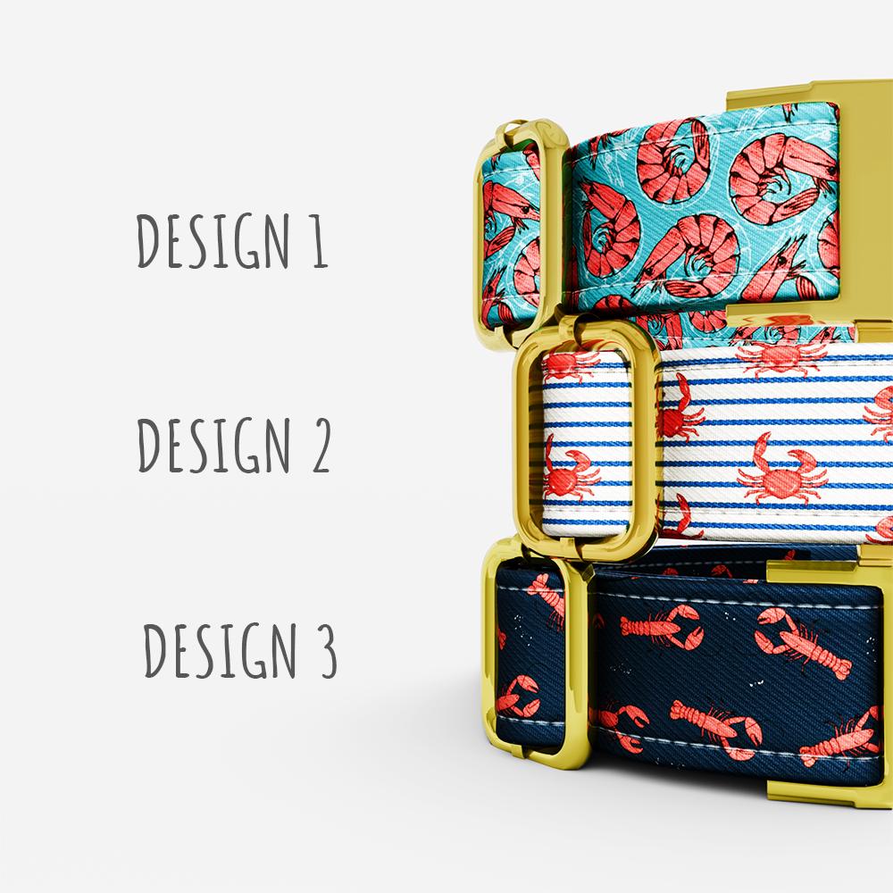 Seafood Dog Collar: Lobster Crab Print, Blush Pink, Personalized with Leash