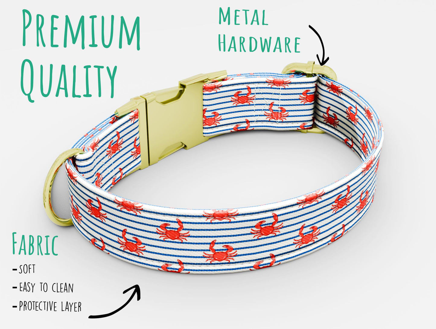 Seafood Dog Collar: Lobster Crab Print, Blush Pink, Personalized with Leash