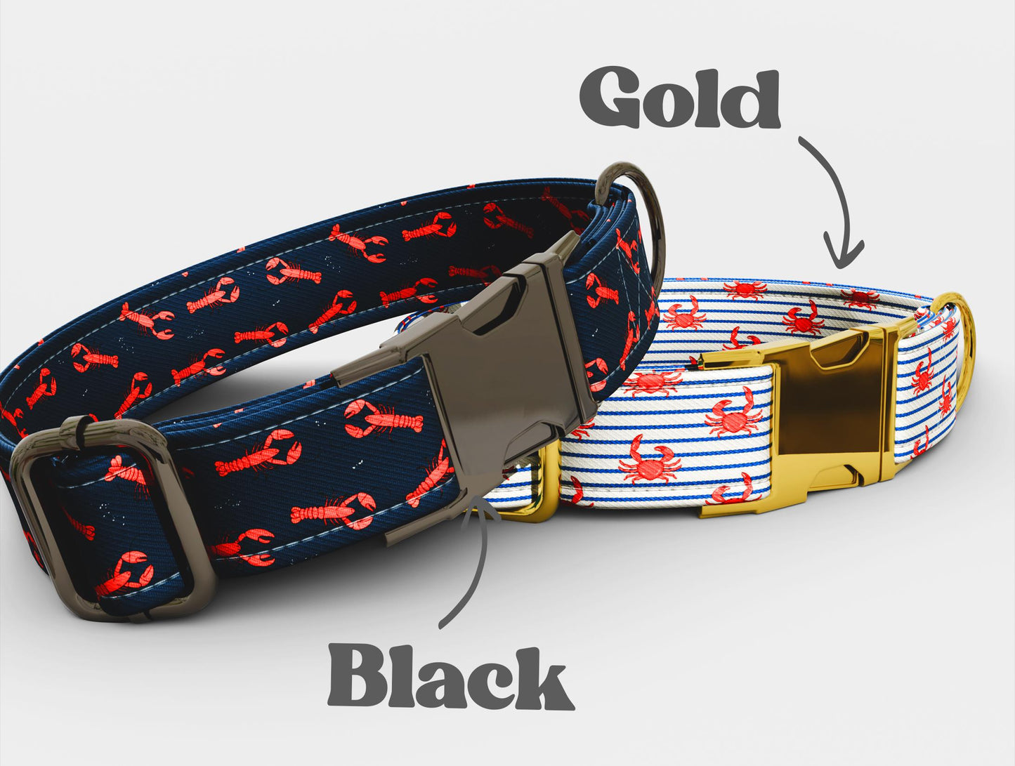 Seafood Dog Collar: Lobster Crab Print, Blush Pink, Personalized with Leash