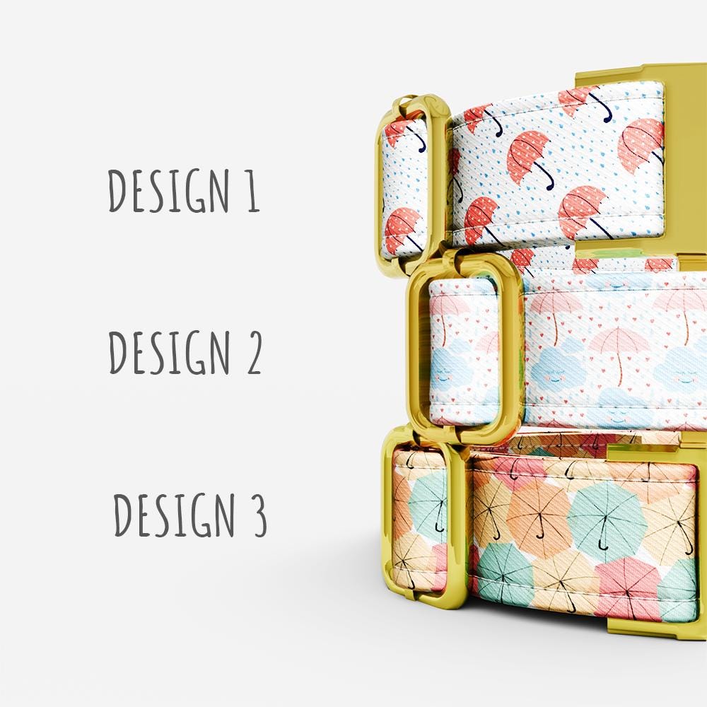 Umbrella Dog Collar with Leash: Rain Theme, Adjustable, Water Repellent