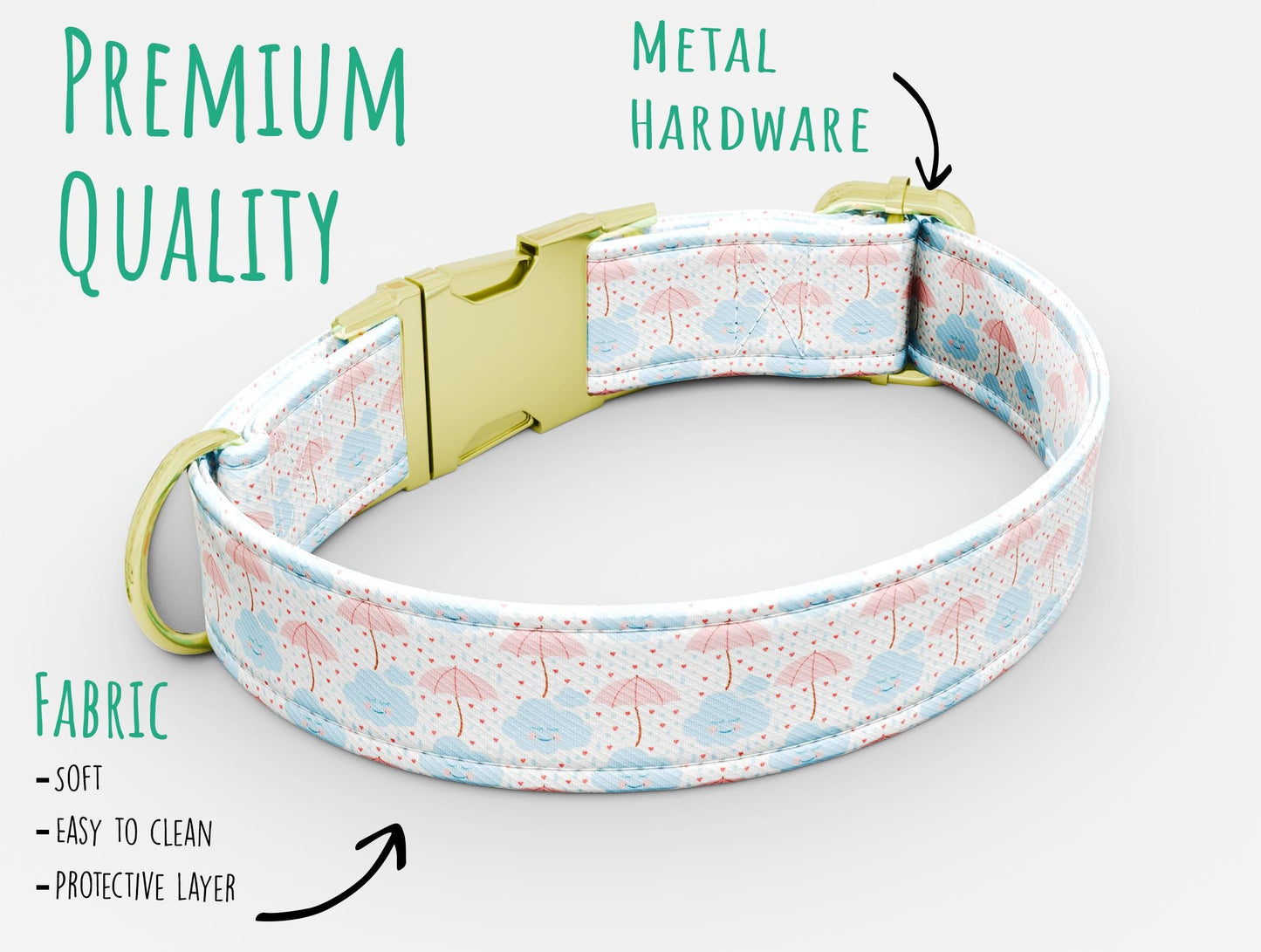 Umbrella Dog Collar with Leash: Rain Theme, Adjustable, Water Repellent