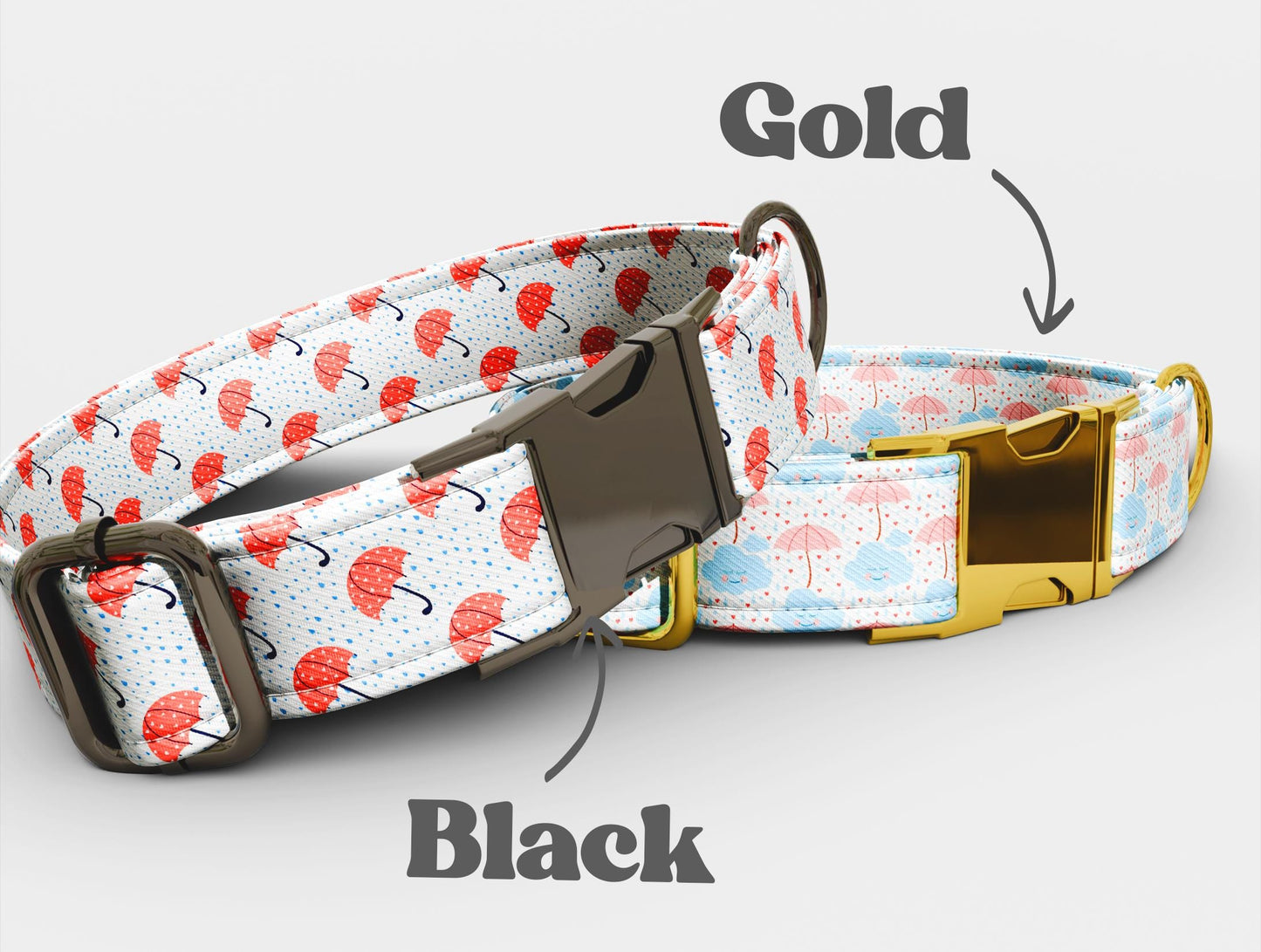 Umbrella Dog Collar with Leash: Rain Theme, Adjustable, Water Repellent