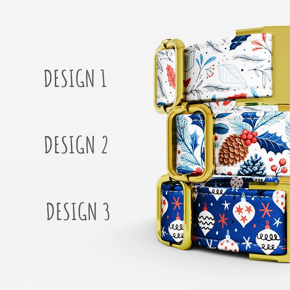 Blue Mistletoe Dog Collar: Holiday Theme, Adjustable, with Leash