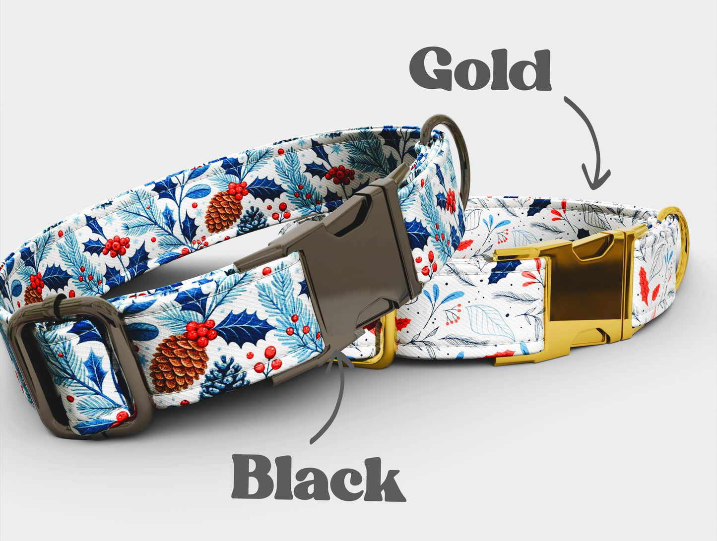 Blue Mistletoe Dog Collar: Holiday Theme, Adjustable, with Leash