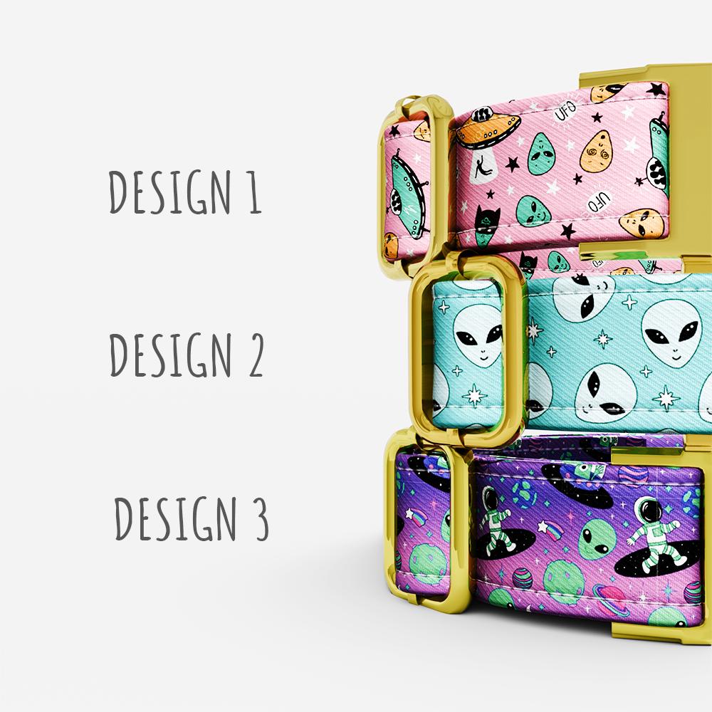 Custom Alien Dog Collar with Leash: UFO Theme, Adjustable Metal Buckle