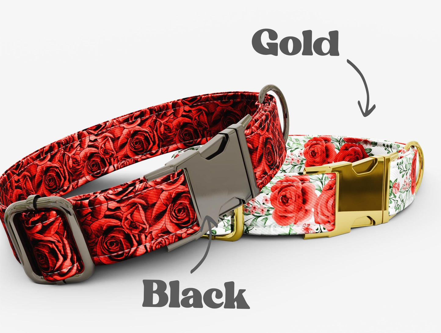 Personalized Red Rose Dog Collar with Leash: Floral Custom Collar