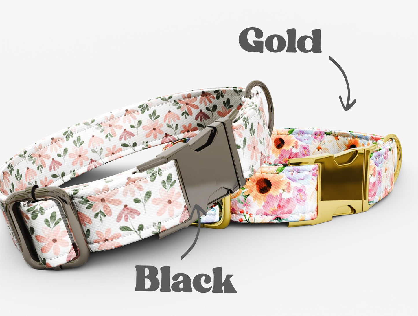 Personalized Watercolor Floral Dog Collar with Leash: Custom Metal Buckle