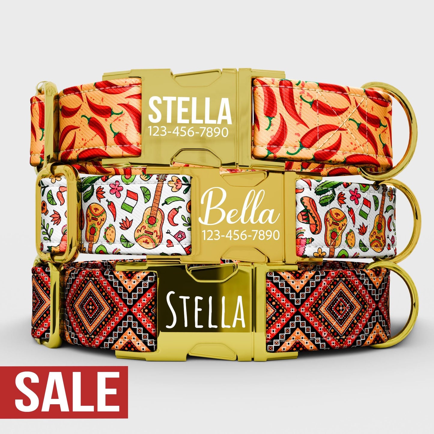 Personalized Mexican Dog Collar with Leash: Handmade Hispanic Theme, Adjustable Metal Buckle