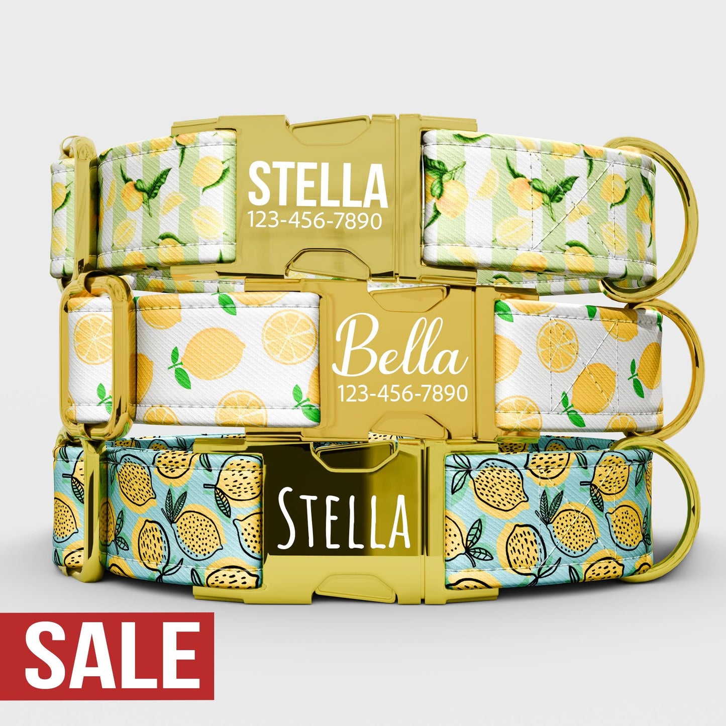 Personalized Lemon Dog Collar with Leash: Summer Lime Theme, USA Handmade