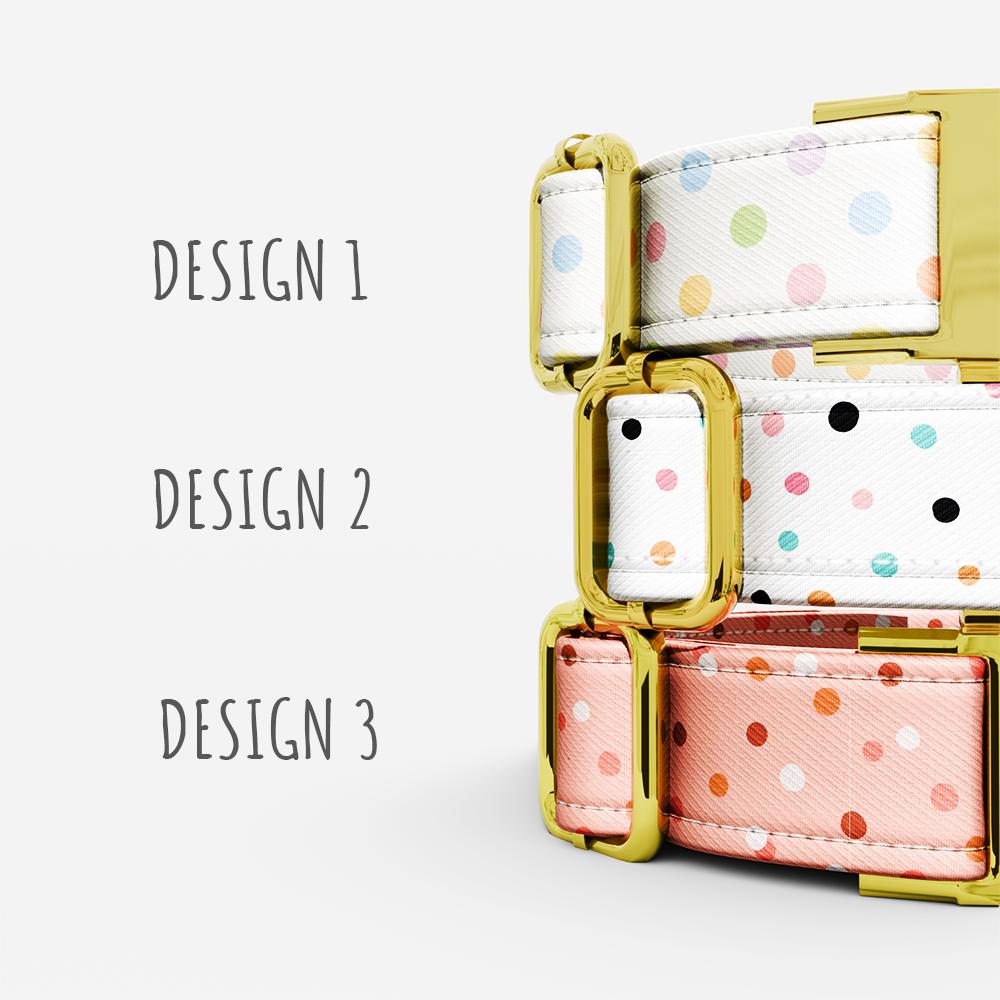 Personalized Polkadot Dog Collar with Leash: Confetti Theme, USA Handmade