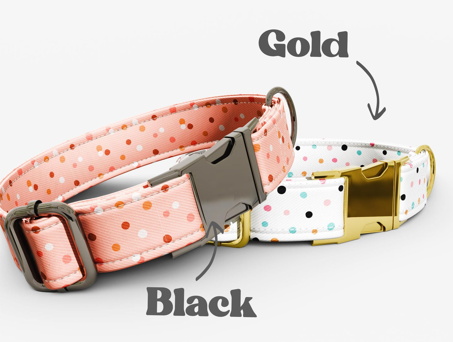 Personalized Polkadot Dog Collar with Leash: Confetti Theme, USA Handmade